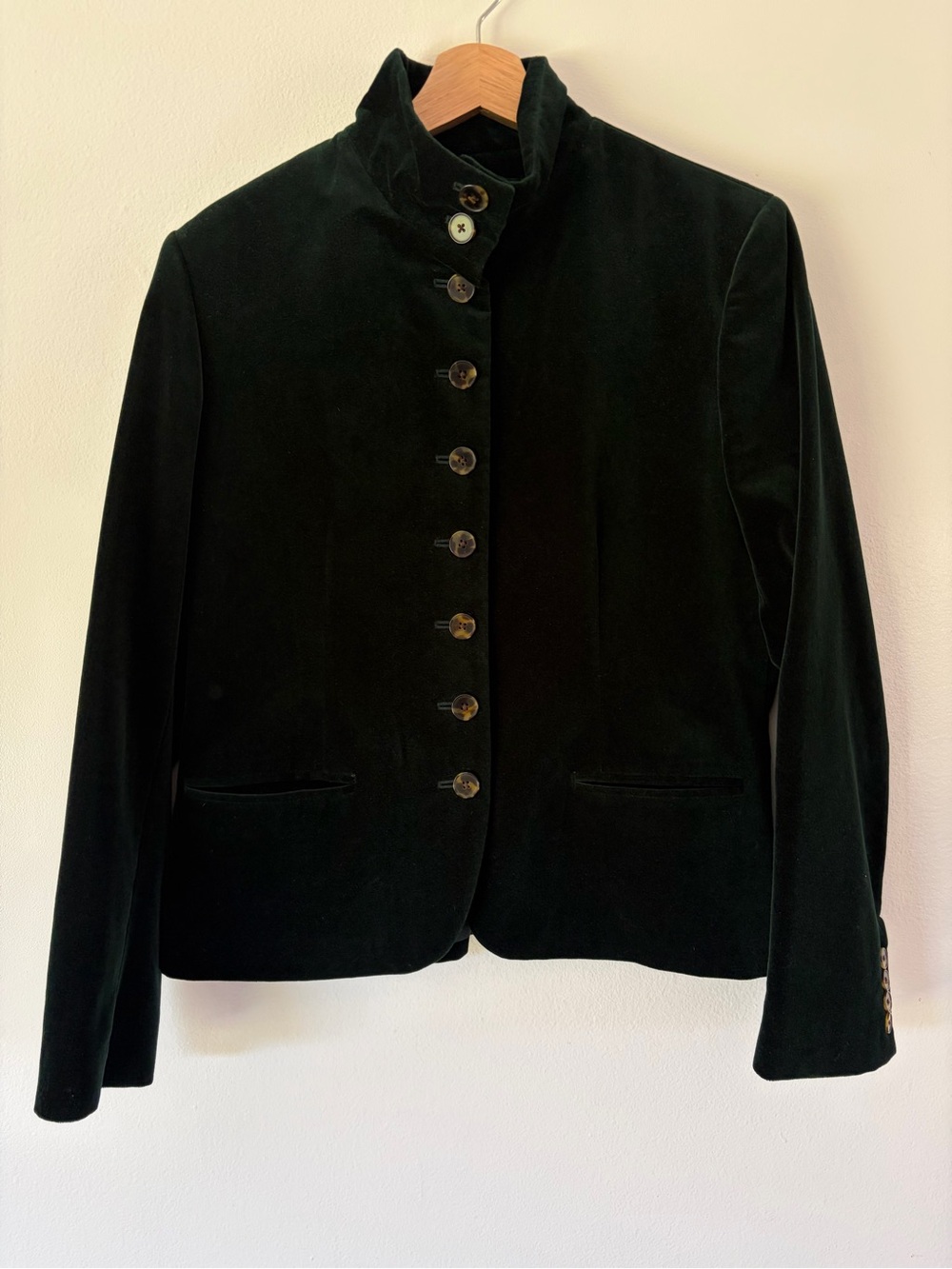 Lauren Ralph Lauren Dark Emerald Green Velvet Full Button Blazer Jacket Size 12